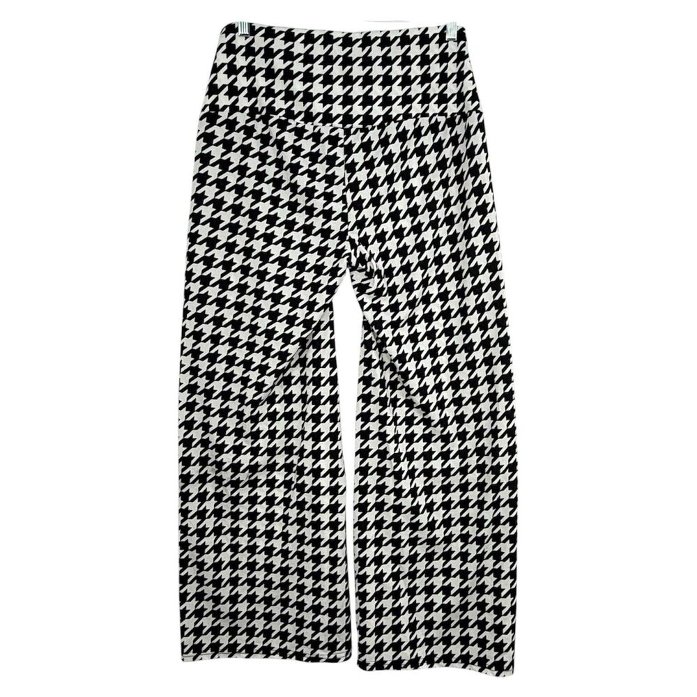 Chicme XL Houndstooth Flare Pants High Waist Stretch Black White Retro - Picture 6 of 16